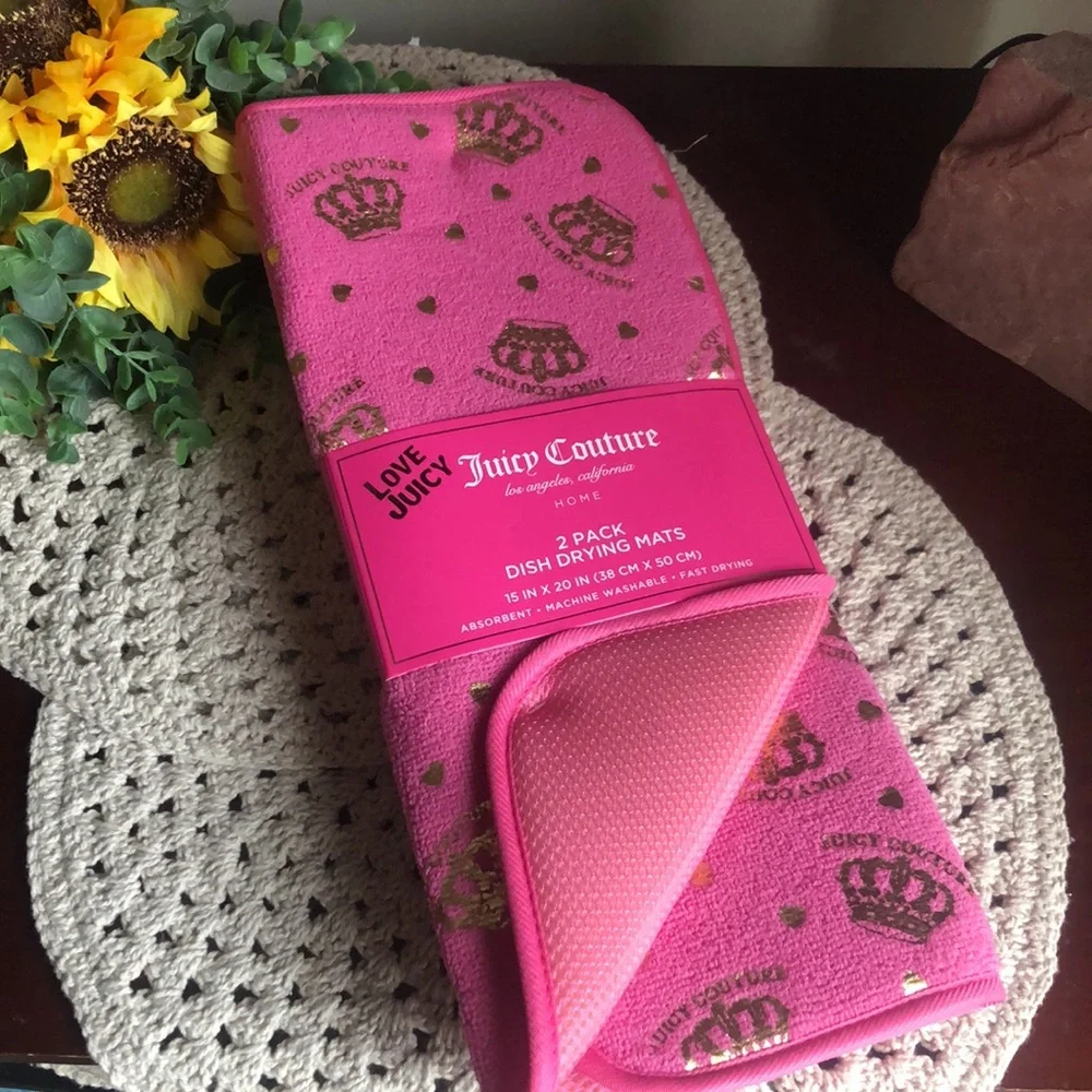 Juicy Couture Pink Dish Drying Mats with Gold Accents - Pack of 2